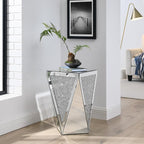 Inverted Triangular Mirror Square End Table, Crystal Diamond Inlaid Coffee Table by HEPMIMZHU