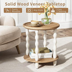 Round End Table, 2-Tier Farmhouse End Table, 18.5'' Handcrafted Weathered Look - Image 3
