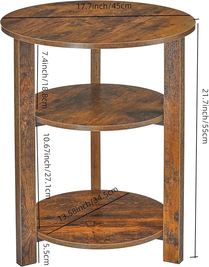 Farmhouse 3-Tier Round Side Table, 17.7*21.7inch End Table - Image 3