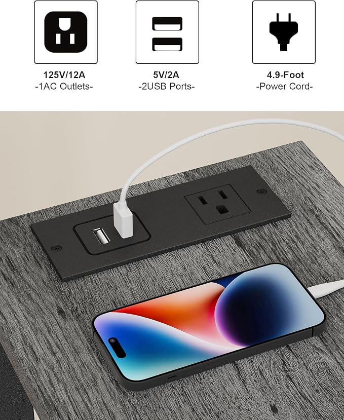 TUTOTAK Small End Table with Charging Station, Narrow Side Table with USB Ports - Image 8