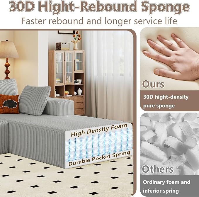 95" Cloud Sectional Couch with L-Shape Chaise, Modular Comfy Sofa Chaise Longue - Image 3