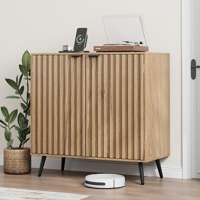 Smuxee Fluted Sideboard Cabinet, Freestanding Natural Buffet Cabinet by Smuxee