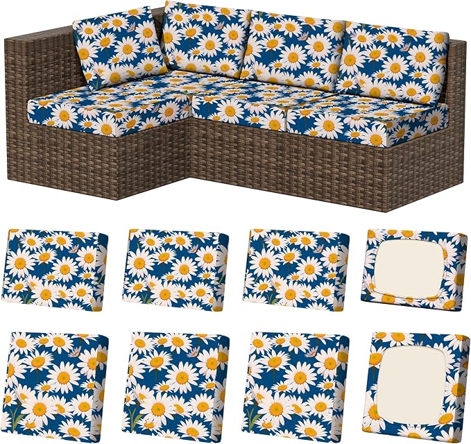 8Pcs Outdoor Cushion Covers, Stretch Patio Furniture Couch Chair Slipcovers | by VORSHAPE