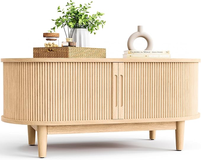 LINSY HOME Oval Coffee Table, Wood Coffee Table by LINSYHOME