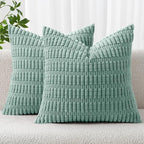 MIULEE Corduroy Decorative Throw Pillow Covers 16x16 Teal Green Pack of 2 | by MIULEE