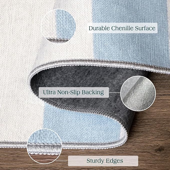 Blue White Striped Outdoor Rug - Image 3