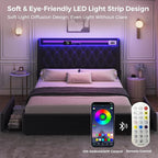 Full LED Velvet Bed Frame with 2 Storage Drawers&Hidden Headboard, Upholstered - Image 4
