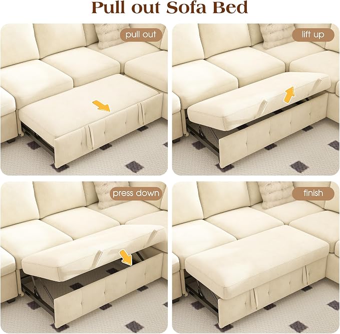 Ihanherry L-Shaped Sectional Sofa Bed, 6-Seater Convertible Pull Out Sleeper - Image 7