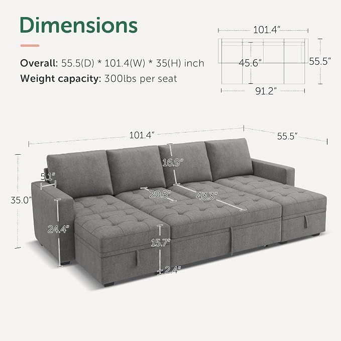 HONBAY Modular Sectional Sleeper Sofa - Image 2