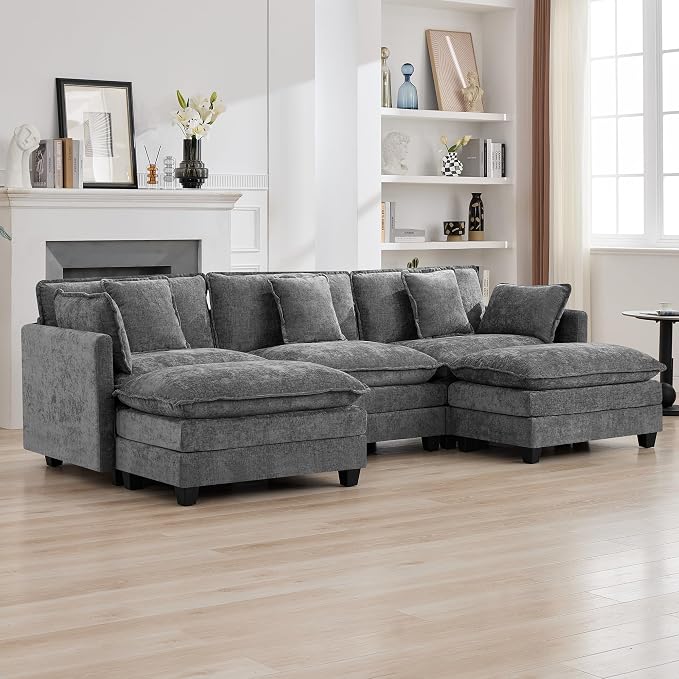 111'' Sectional Cloud Deep Seat Couch, Oversized Chenille U Shaped Sectional by WUTUTUEE