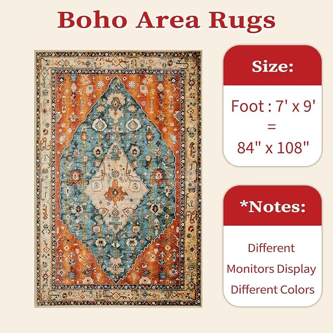 SERISSA 7x9 Washable Non Slip Boho Area Rug - Image 6
