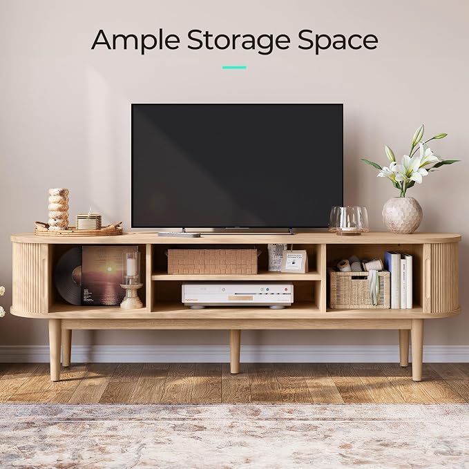 LINSY HOME 70" Fluted TV Stand for TVs up to 80 Inch, Mid Century Modern - Image 5