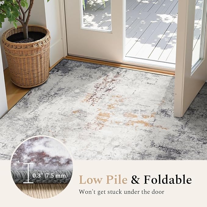 Rugflix 5x7 Area Rugs for Living Room, Washable Beige Grey Large Rug | Machine - Image 5