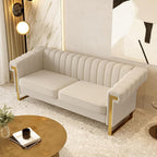 Mid-Century Modern Beige Velvet Sofa - Image 5