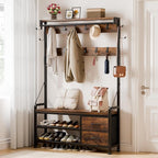 Lulive Hall Tree with Bench and Shoe Storage, 39.4” Entryway Bench with Coat - Image 2