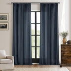 Pinch Pleated Extra Long Navy Linen Curtains 120 Inches Long | Farmhouse Modern by Twodrapes