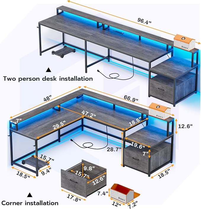 SEDETA L Shaped Desk, Gaming Desk - Image 3