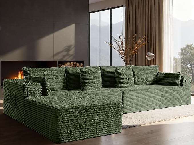 138" Cloud Sectional Couch, Comfort L Shaped Boneless Couch by VYUXWO