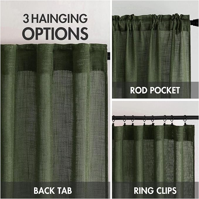 MIULEE Olive Green Linen Curtains 52x108 Inch Long - Image 3