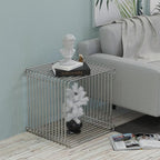 Square Geometry Retro Side Table Prime-Stainless Steel Linear Metal End Table - Image 2