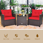 HAPPYGRILL 3 Pieces Patio Conversation Set, Outdoor Furniture Set PE Rattan - Image 4