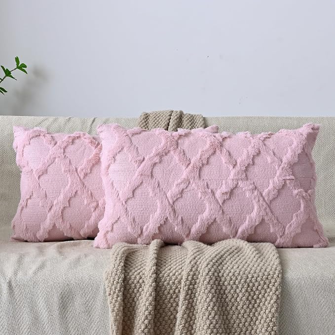 Set of 2 Soft Moroccan Throw Pillow Covers 12x20 Inch Plush Boho Decorative by Cozoomy