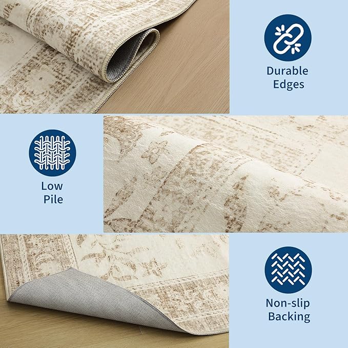 GarveeHome Vintage Beige Washable Kitchen Runner Rug: 2'6" x 8' Hallway Rug Non - Image 5