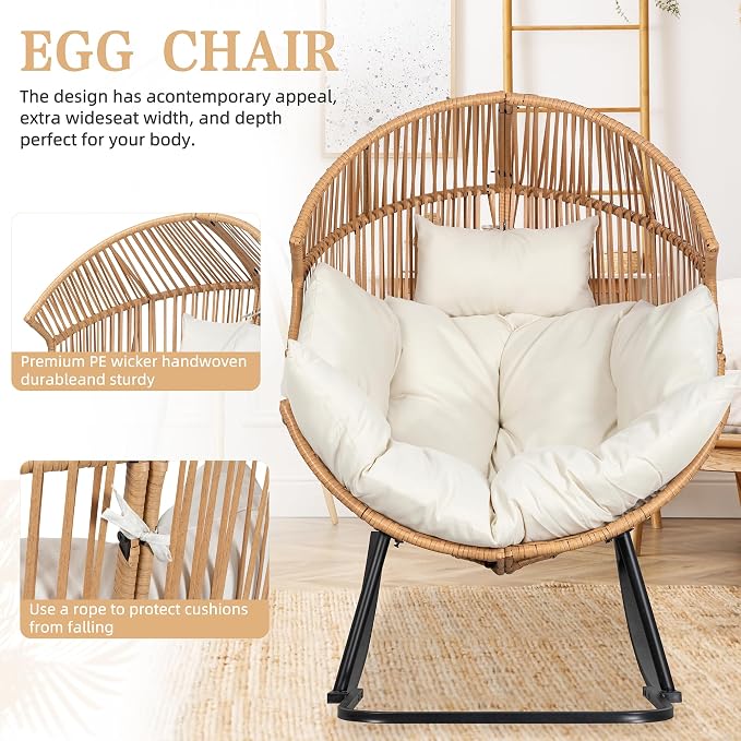 Vongrasig Wicker Egg Chair PE Rattan Rocking Chair - Image 5