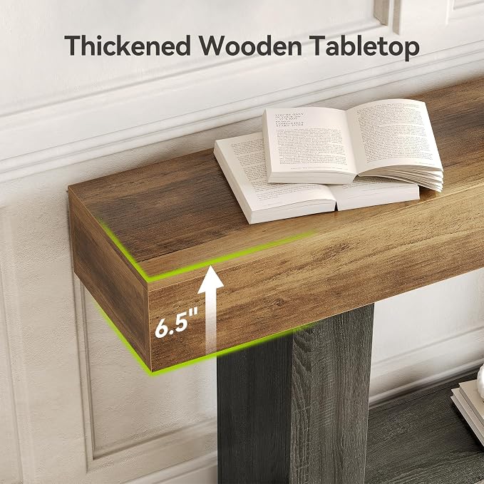 LITTLE TREE 63 Inches Long Console Table, 2-Tier Farmhouse Sofa Table Behind - Image 5