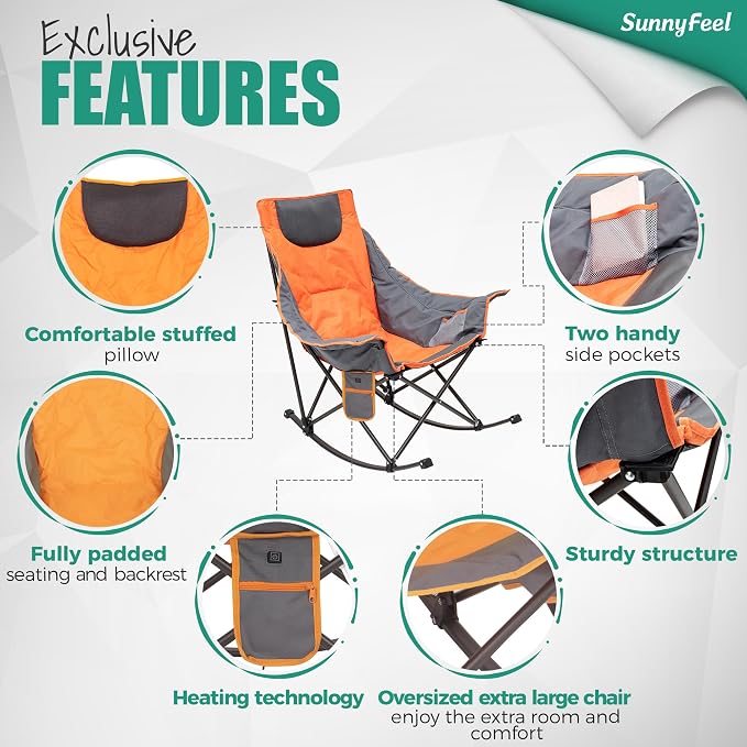 SUNNYFEEL Oversized Heated Rocking Camping Chair, Fully Padded Patio Chair - Image 5
