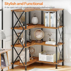 HOOBRO Corner Bookshelf, 4-Tier L-Shaped Bookcase, Industrial Open Display - Image 3