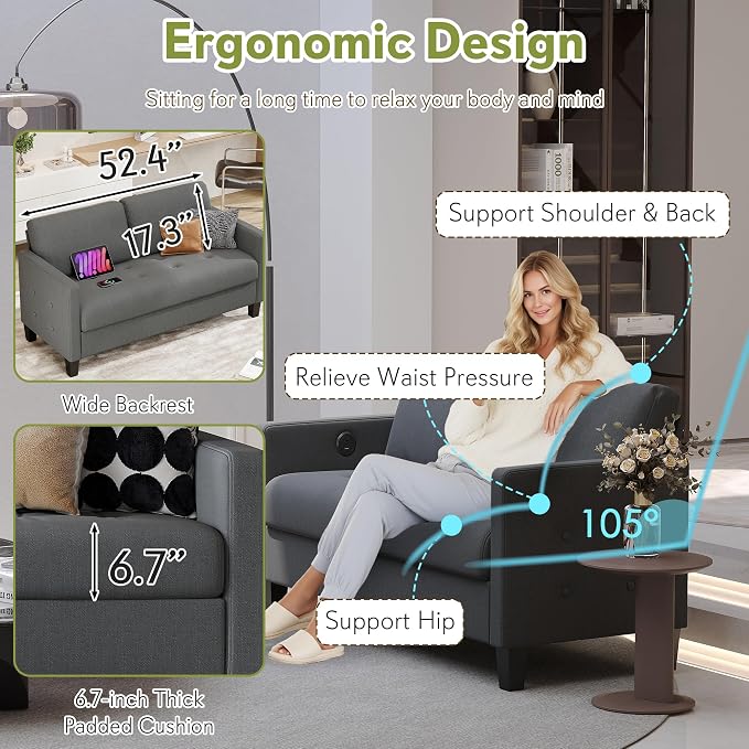 STHOUYN Comfy Loveseat Sofa Small Grey Couch, Small Love Seat Bedroom, Mid - Image 5
