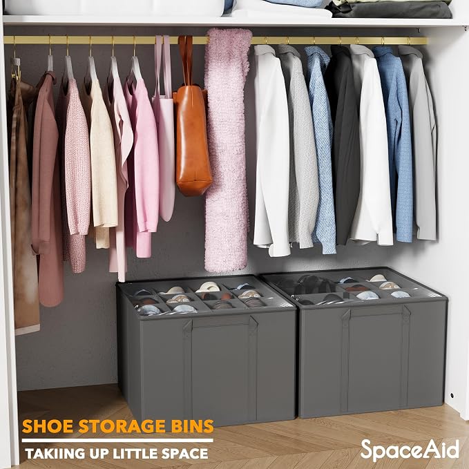 SpaceAid Shoe Organizer for Closet, 2 Pack Foldable Shoe Storage Containers - Image 6
