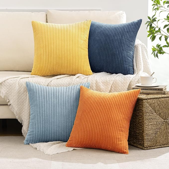 MIULEE Soft Corduroy Decorative Throw Pillow Covers Blue-Orange 20x20 | Set of 4 - Image 5