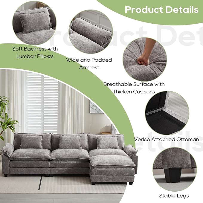 Oprisen 120" Modular Sectional Sofa, Comfy Cloud Couch Sectional Sofa - Image 6