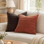 MIULEE Fall Euro Sham Corduroy Decorative Throw Pillow Covers 24x24 Rust | - Image 7