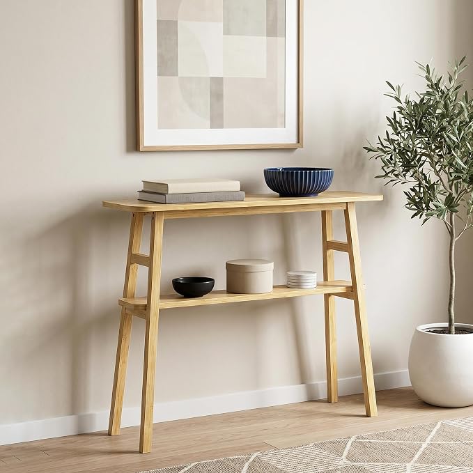 39.4" Solid Bamboo Entryway Console Table, Sofa Table Behind Couch, Narrow - Image 9