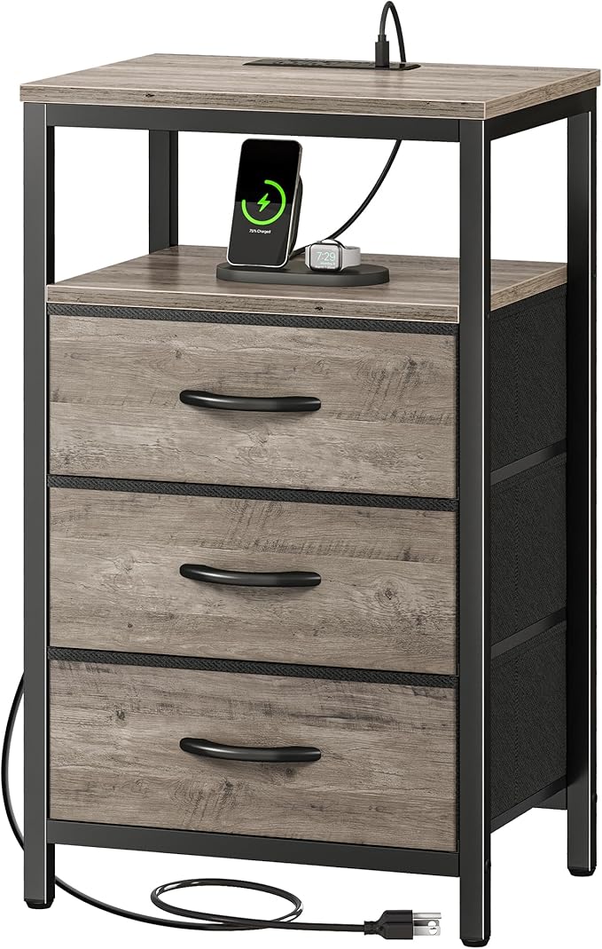 Huuger Nightstand with Charging Station, 27.6 Inch End Table Bedside Table with by Huuger
