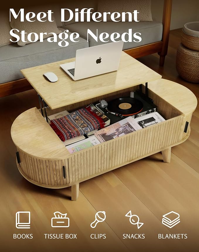 Oval Coffee Table with Storage, 47.2" Lift Top Coffee Table - Image 5