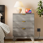 BORNOON 30.5" Nightstand with Charging Station, 3-Drawer Fluted Bedroom Chest - Image 3