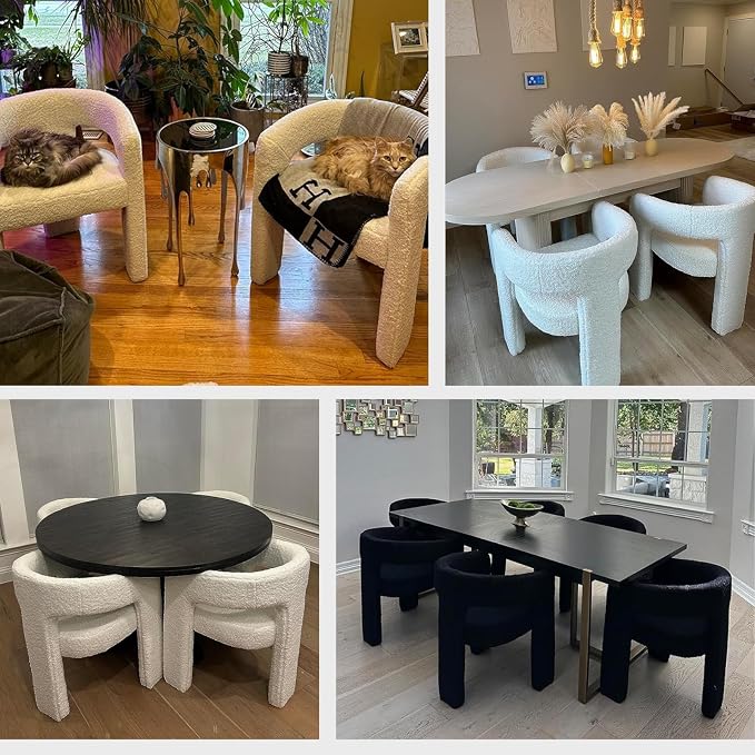 Modern Sherpa Dining Chairs Set of 8, Upholstered Barrel Chairs - Image 7