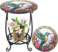 Cinnvoice Outdoor Side Table Round Small Mosaic Patio Accent Indoor End Plant by Cinnvoice