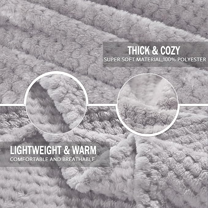 Exclusivo Mezcla Soft Waffle Fleece Bed Blanket Twin Size, Light Grey | - Image 6