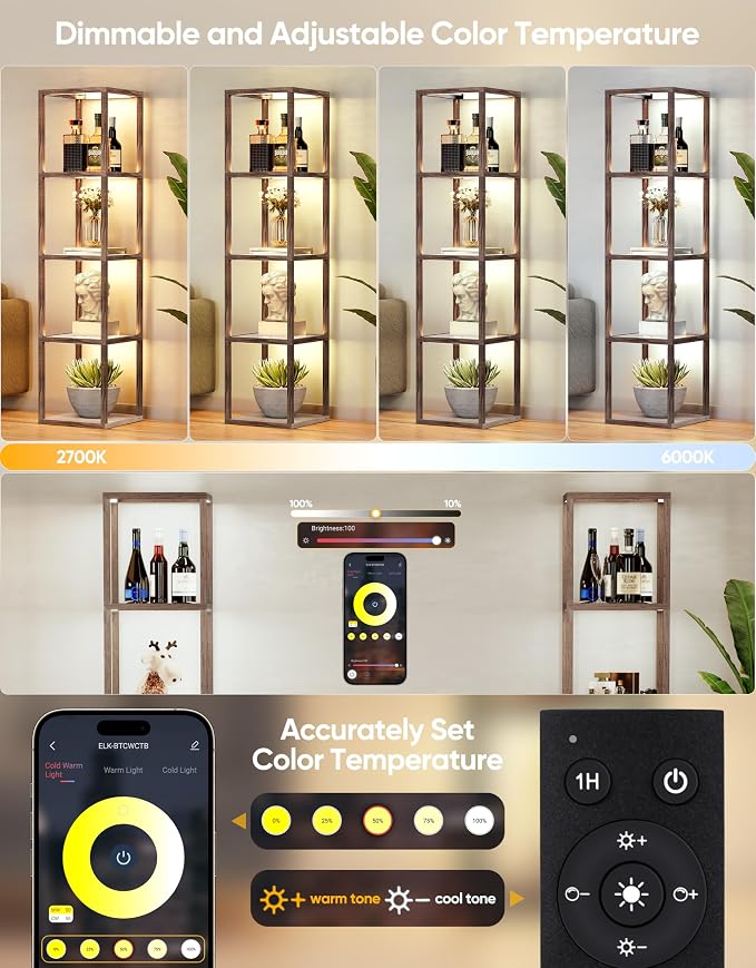 PARTPHONER Floor Lamp Glass Display Shelf - Image 3