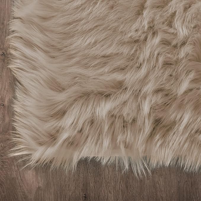 Latepis Light Brown Beige Living Room Rugs Faux Sheepskin Fur 5x7 Area Rugs - Image 5