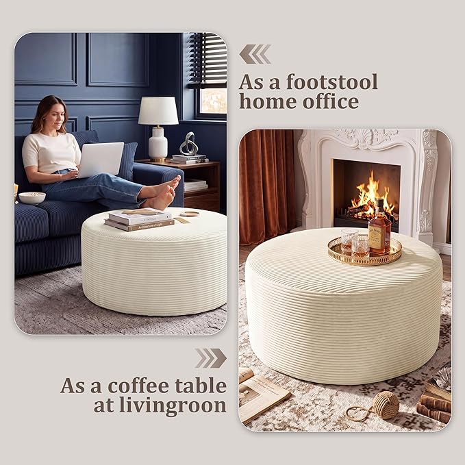 BSHOMGI Round Ottoman, Corduroy Ottomans Foot Stool, 27.5" Pouf Footstool - Image 3