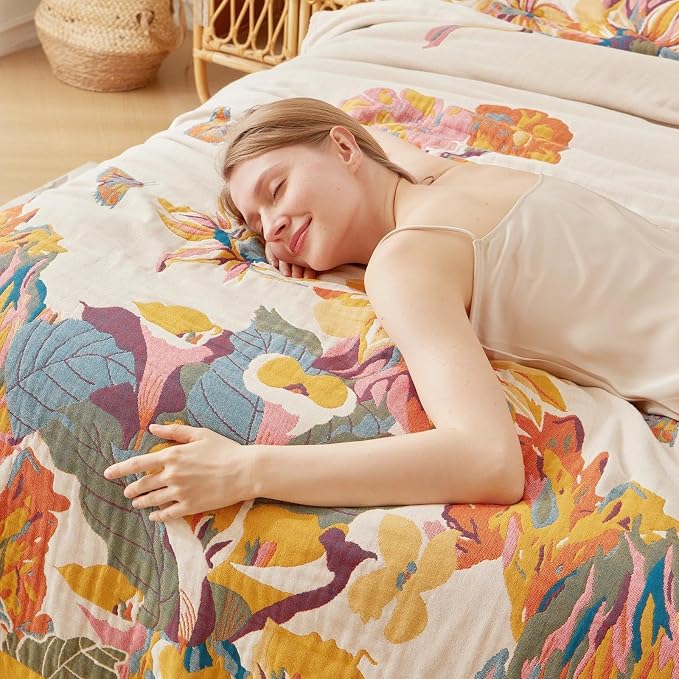 LUTBM Boho Throw Blanket 100% Cotton Soft Bed Throw Twin Lightweight Summer - Image 8