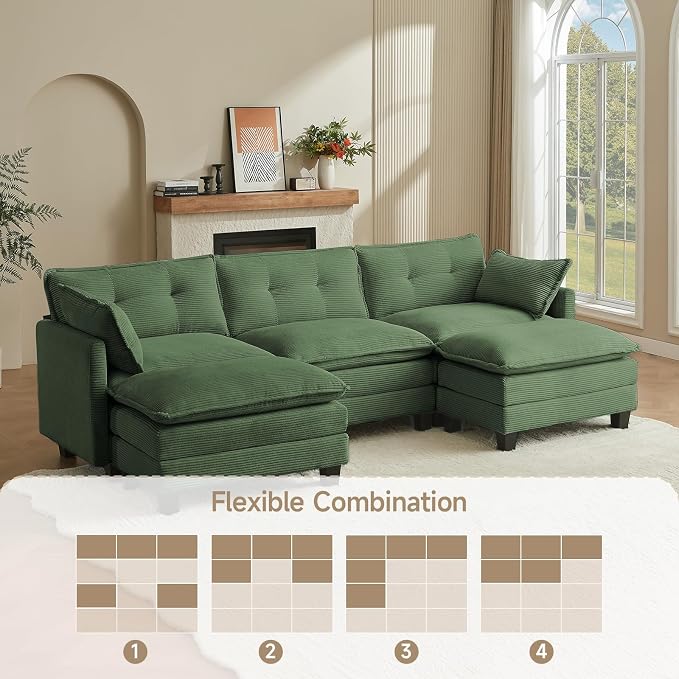 Amsleekey Modular Sectional Sofa, 111.5" U-Shaped Corduroy Comfy Sectional - Image 7