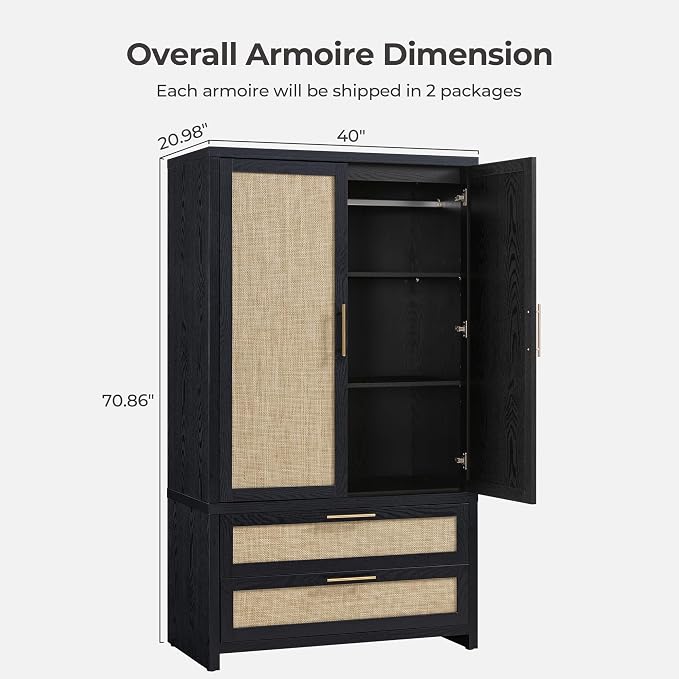 SICOTAS Armoire Wardrobe Closet, Larger Rattan Armoires Wardrobe Cabinet - Image 3