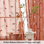 MIULEE Terracotta Sheer Fall Curtains 2 Panels Leaf Patterned, W52 x L63 | - Image 5